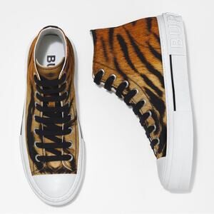 Burberry Jack 43/ US 10 High Top Sneaker in Tiger Print Orange Black NIB $720
